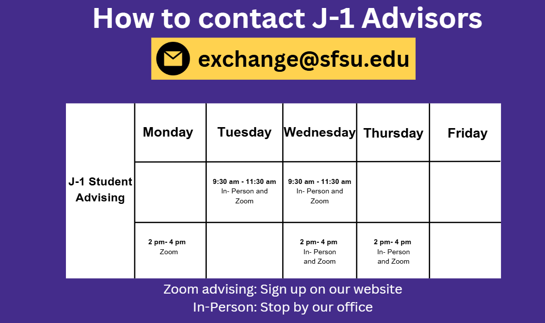 J-1 Advising schedule 2026